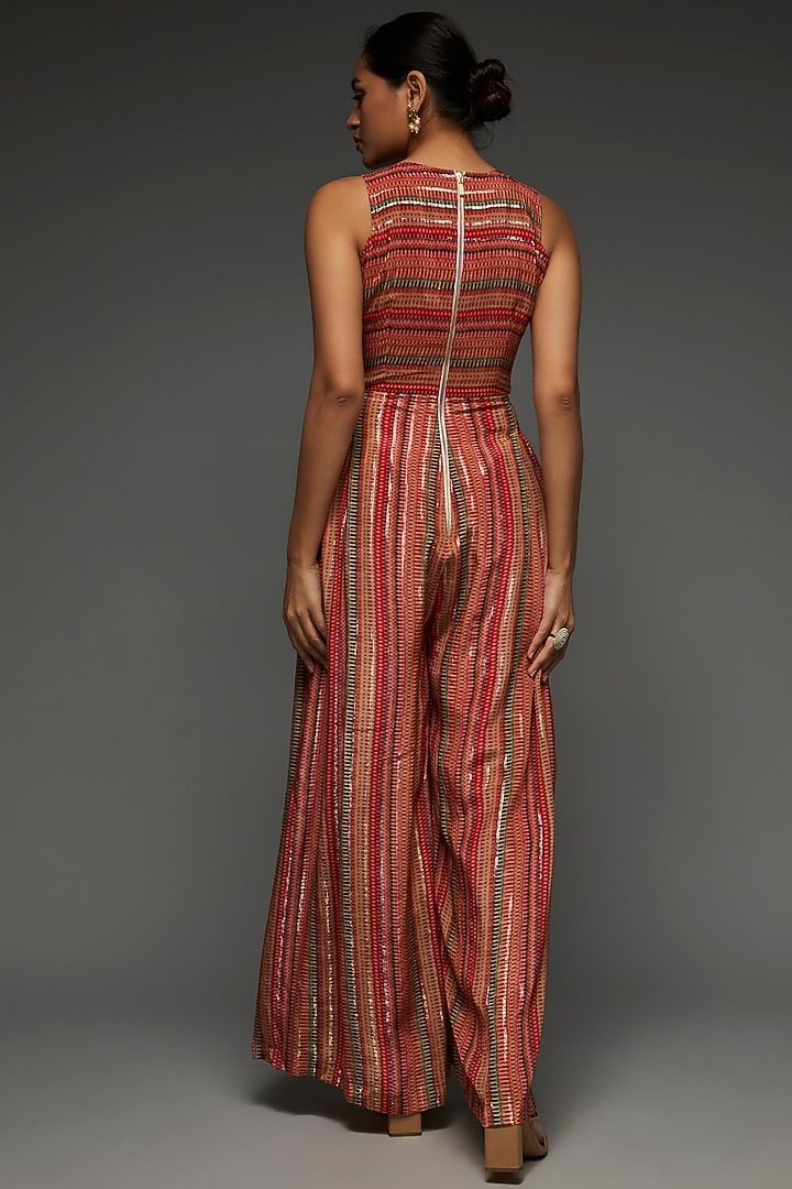 Multi-Colored Crepe Printed & Embellished Jumpsuit by Shreya J at Pernia's Pop Up Shop