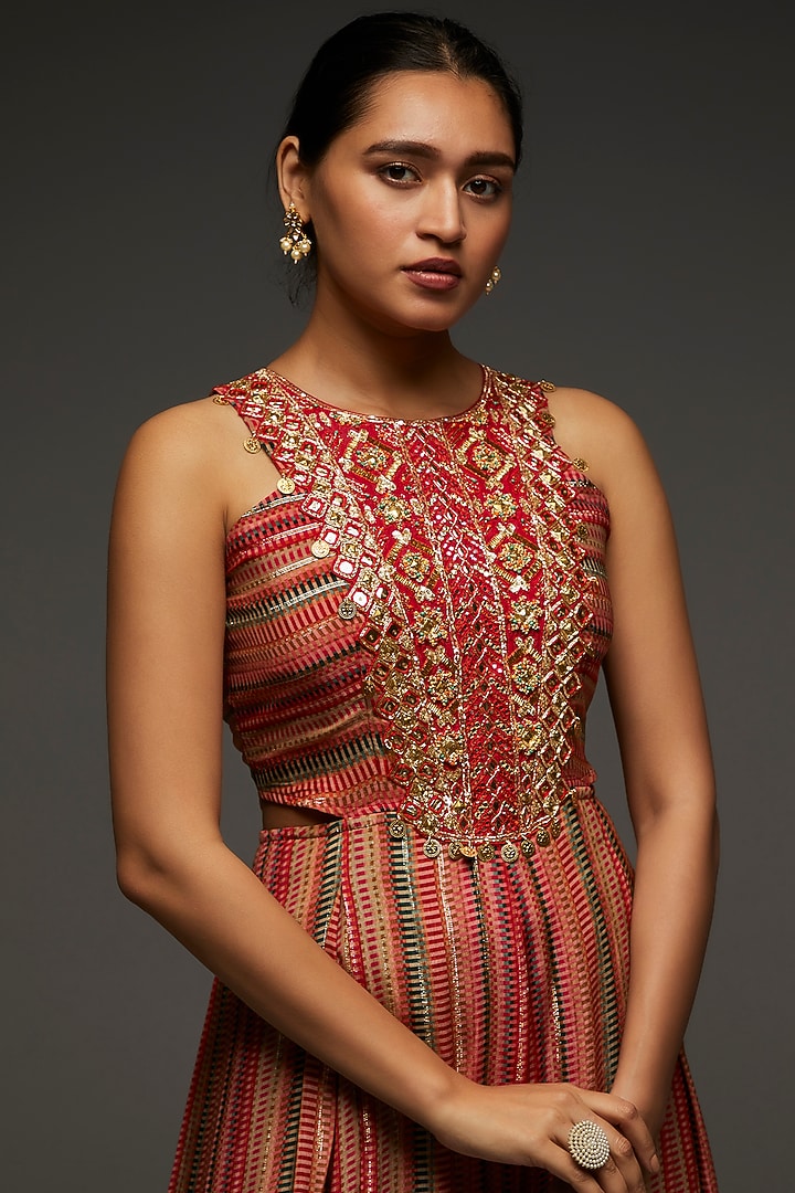 Multi-Colored Crepe Printed & Embellished Jumpsuit by Shreya J at Pernia's Pop Up Shop