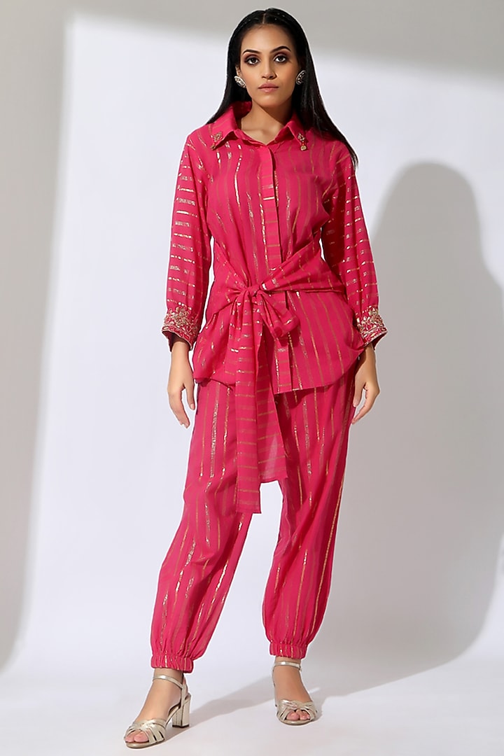 Rani Pink Lurex Cotton Co-Ord Set by Shreya J