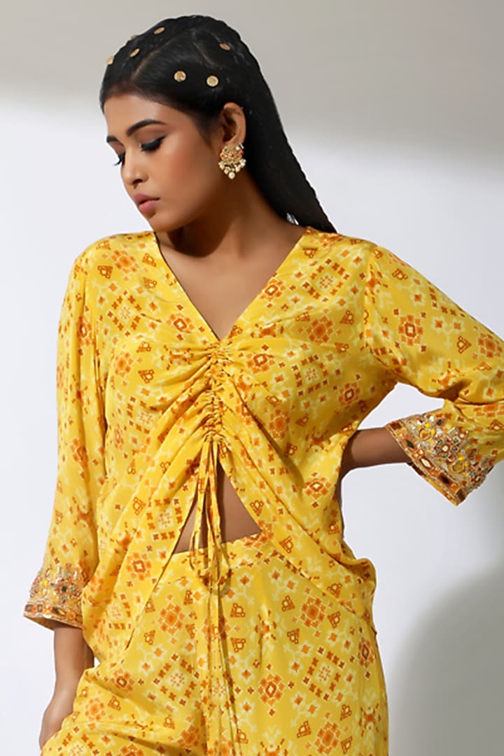 Yellow Crepe Printed Co-Ord Set by Shreya J at Pernia's Pop Up Shop