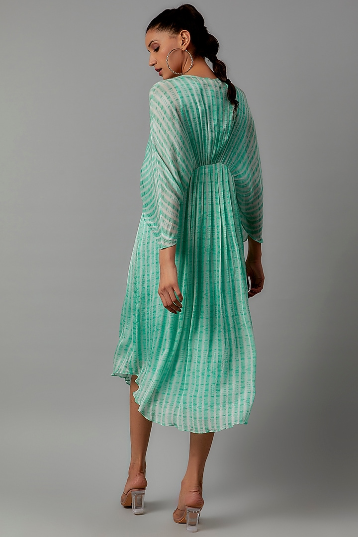 Turquoise Viscose Crepe Printed & Embroidered Kaftan by Shreya J at Pernia's Pop Up Shop