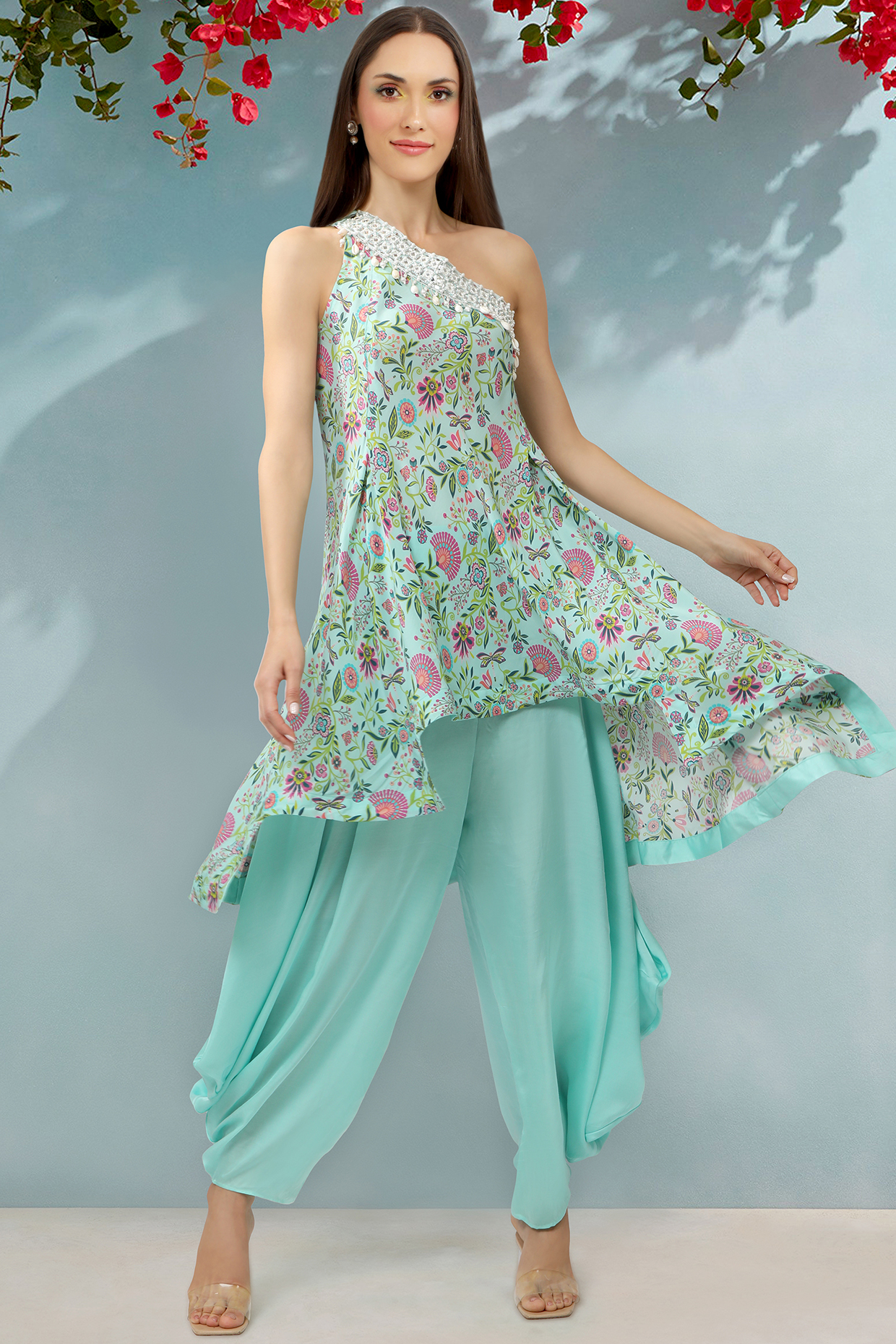 Turquoise Printed Kurta Set by Shreya J at Pernia's Pop Up Shop