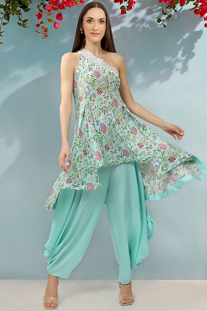 Turquoise Printed Kurta Set by Shreya J at Pernia's Pop Up Shop