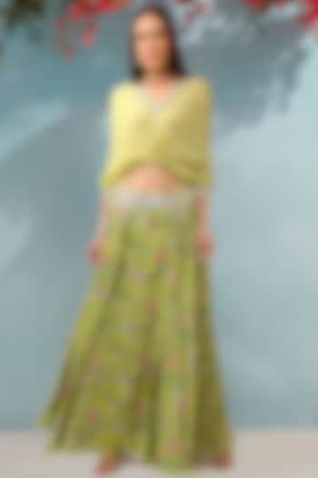 Green Printed High-Waisted Skirt Set by Shreya J
