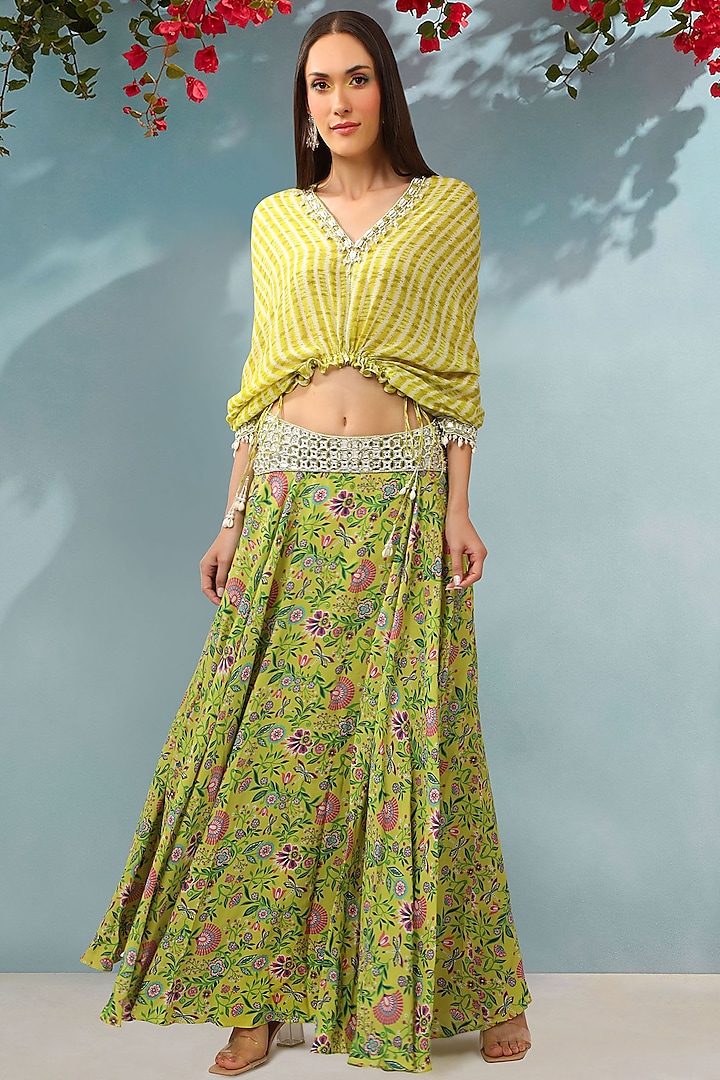Green Printed High-Waisted Skirt Set by Shreya J