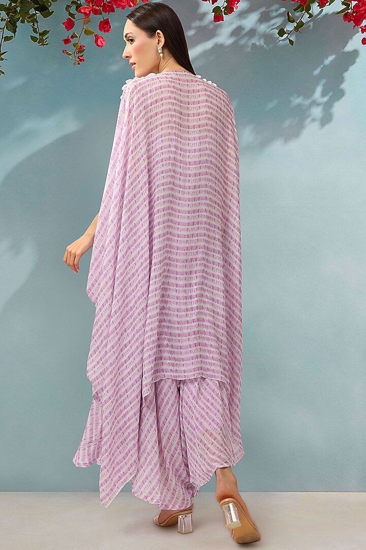 Lilac Crepe Shibori Printed Cape Set by Shreya J at Pernia's Pop Up Shop