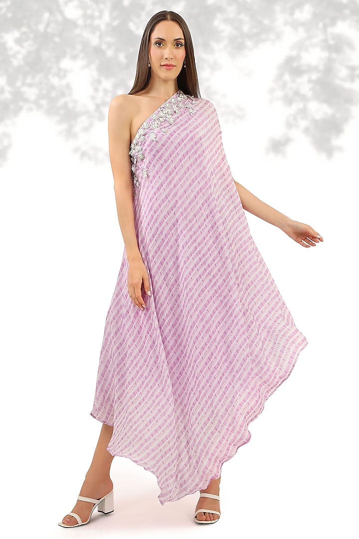 Lilac Printed Draped Dress by Shreya J