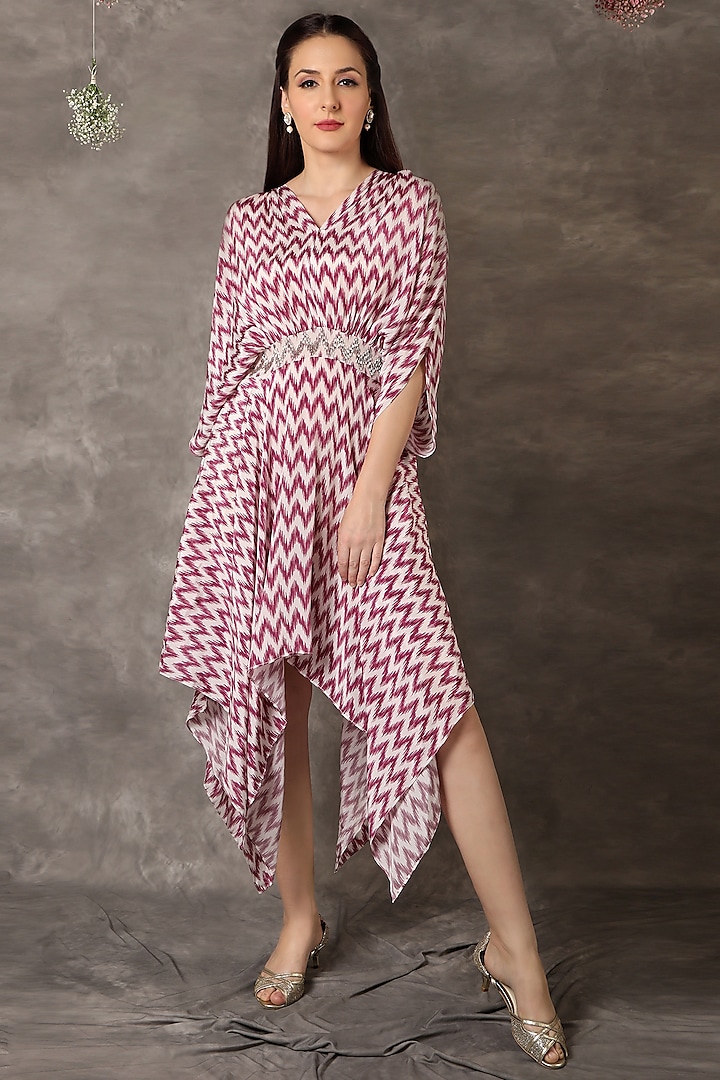 Off-White Chevron Printed Asymmetrical Draped Dress by Shreya J at Pernia's Pop Up Shop