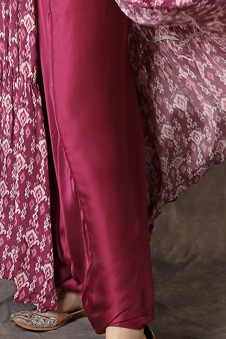 Wine Ikat Printed Ruched Jacket Set by Shreya J at Pernia's Pop Up Shop