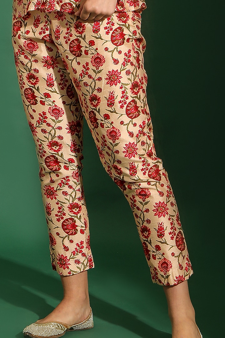 Beige Dupion Chintz Print & Embellished Co-Ord Set by Shreya J at Pernia's Pop Up Shop