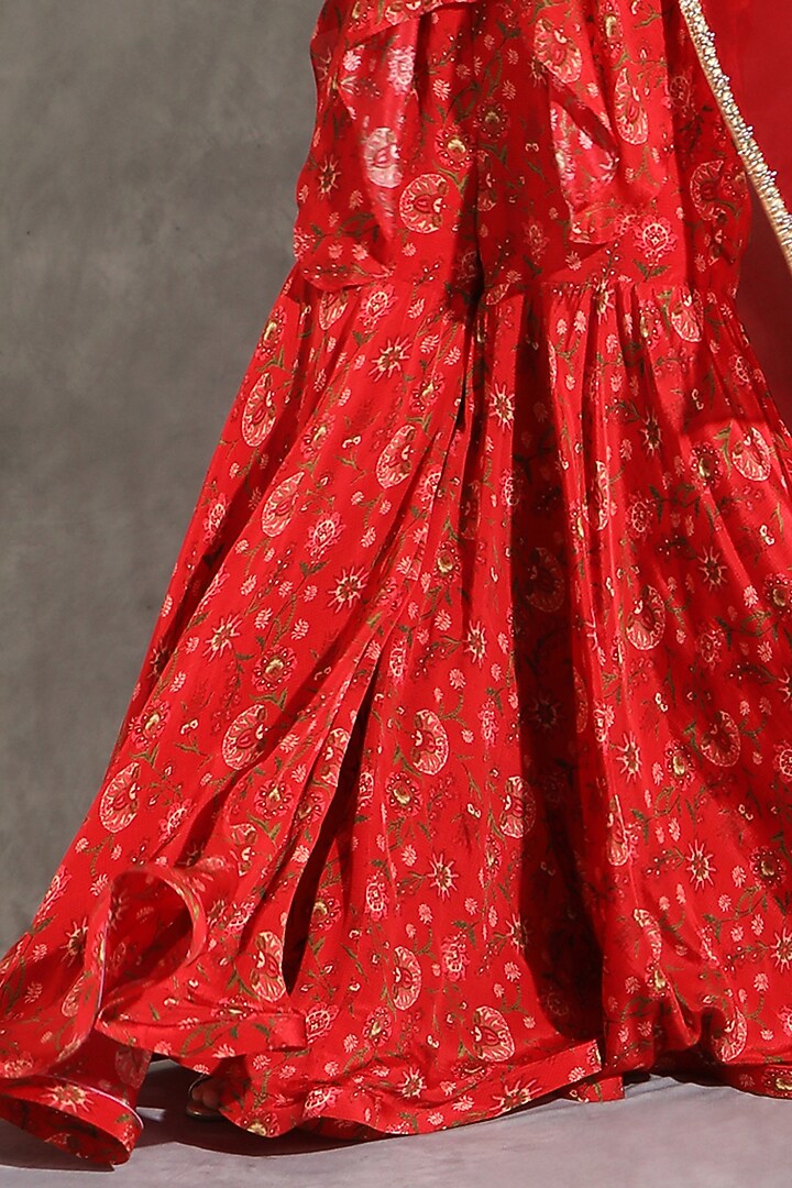 Red Chinon Printed Wedding Sharara Set by Shreya J at Pernia's Pop Up Shop