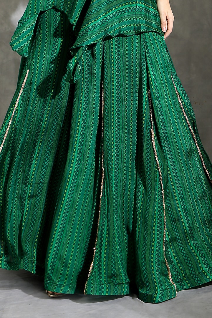Green Chinon Dhari Printed Flared Wedding Sharara Set by Shreya J at Pernia's Pop Up Shop