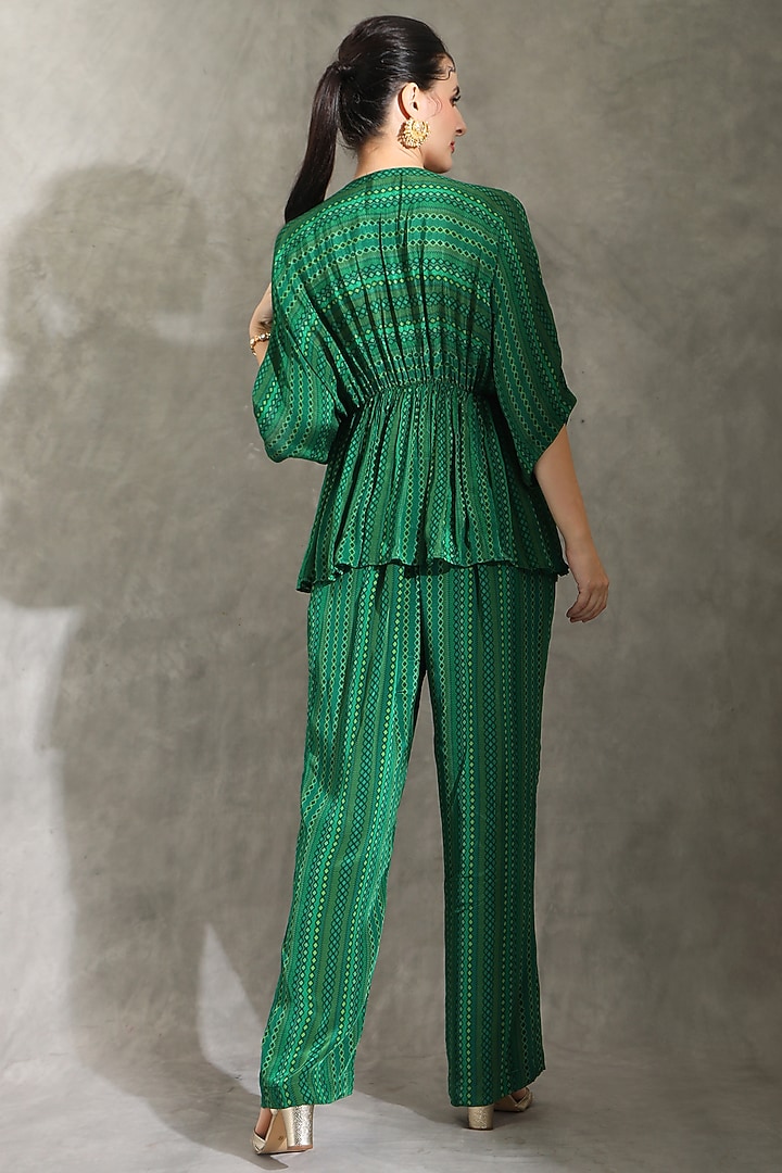 Green Natural Crepe Dhari Printed & Embellished Draped Co-Ord Set by Shreya J at Pernia's Pop Up Shop