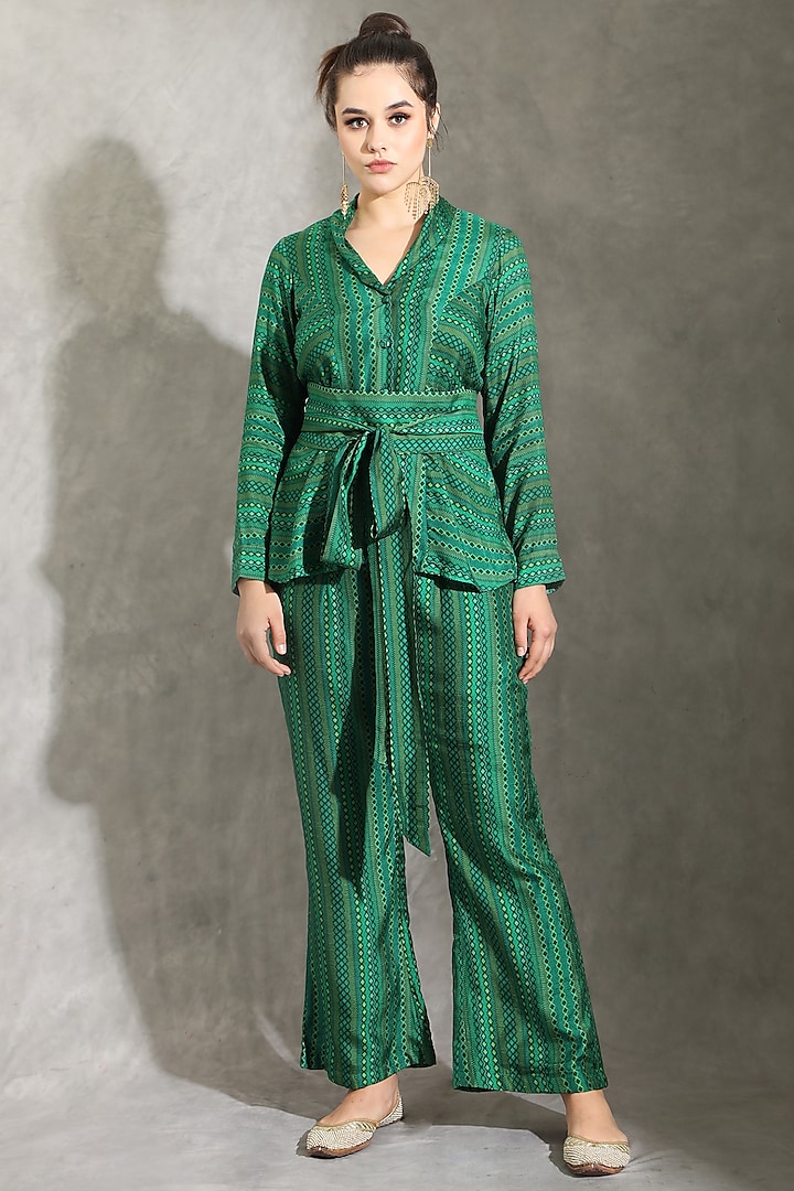 Green Dupion Silk Dhari Printed Co-Ord Set by Shreya J
