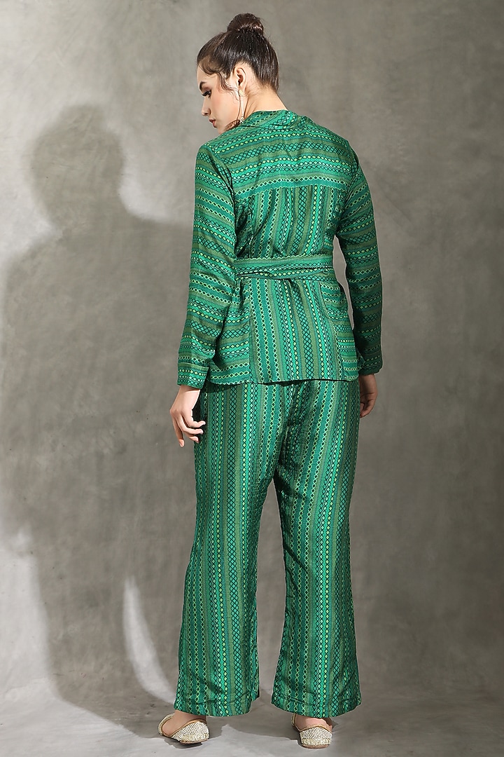Green Dupion Silk Dhari Printed Co-Ord Set by Shreya J at Pernia's Pop Up Shop