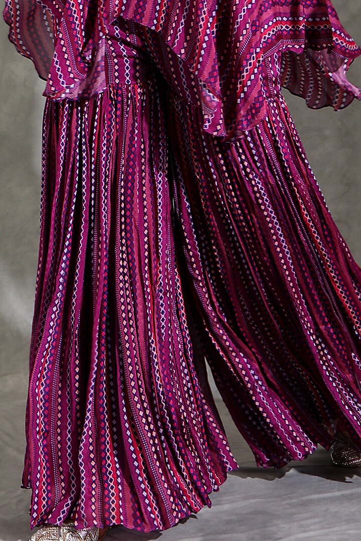 Purple Chinon Dhari Printed Flared Wedding Sharara Set by Shreya J at Pernia's Pop Up Shop