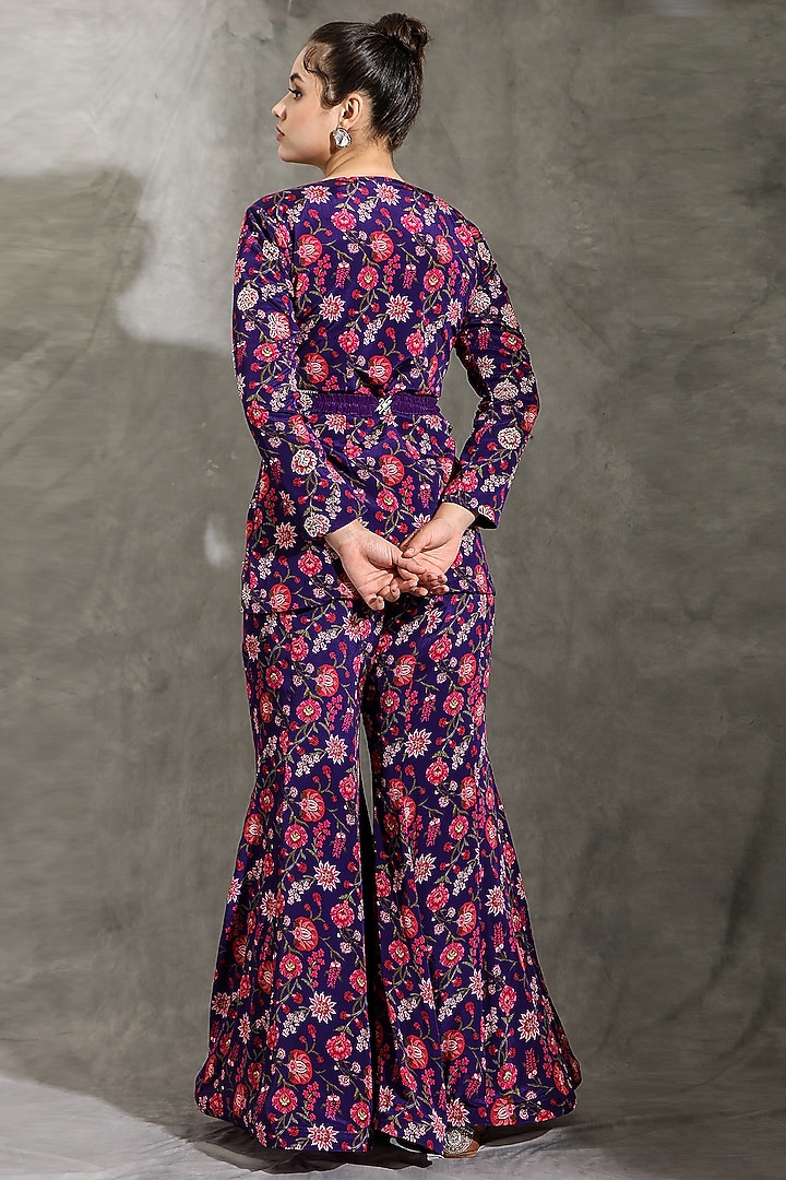 Purple Natural Crepe Printed Jacket Set by Shreya J at Pernia's Pop Up Shop