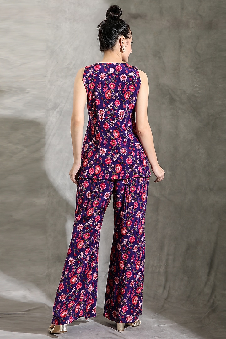 Purple Natural Crepe Printed & Embellished Co-Ord Set by Shreya J at Pernia's Pop Up Shop