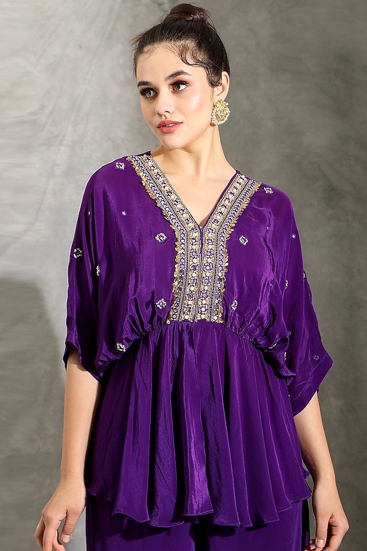 Purple Natural Crepe Embellished Co-Ord Set by Shreya J at Pernia's Pop Up Shop