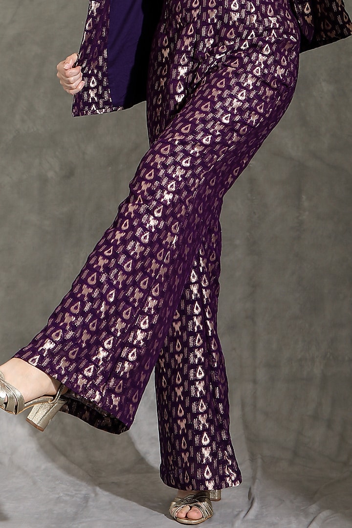 Purple Silk Brocade Jacket Set Design by Shreya J at Pernia's Pop