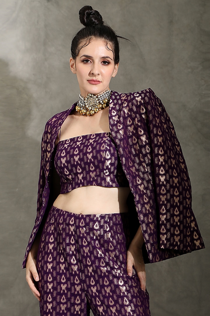 Purple Silk Brocade Jacket Set by Shreya J at Pernia's Pop Up Shop