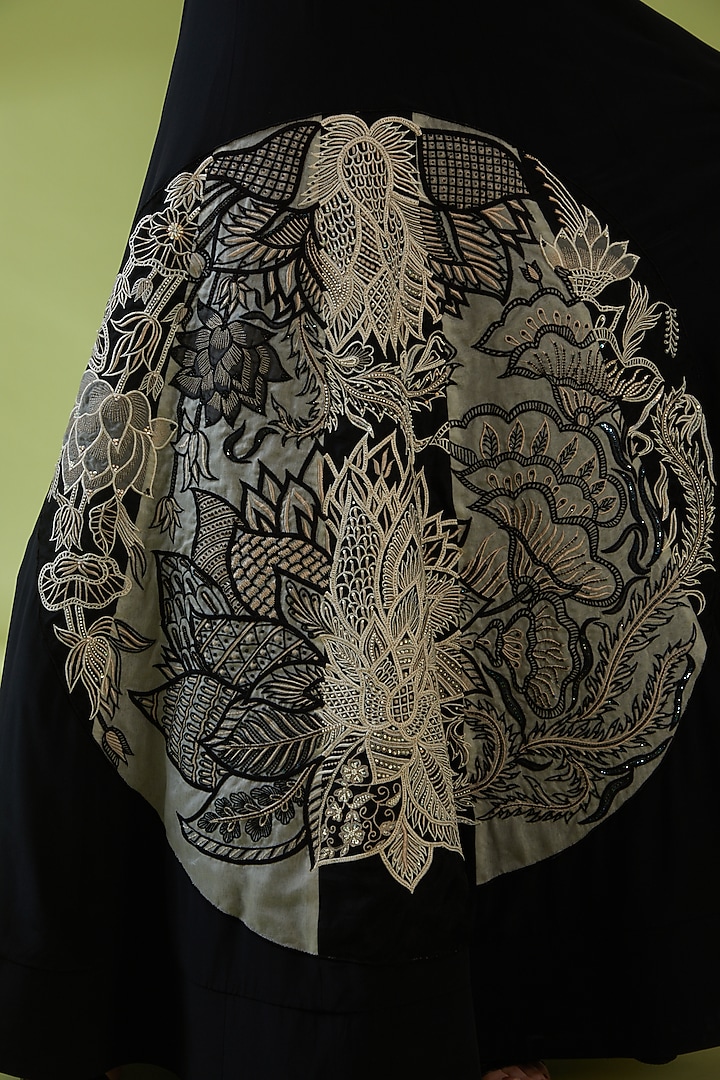 Black Silk Crepe Chintz Embroidered Bridal Anarkali Set by SHREEKA at Pernia's Pop Up Shop