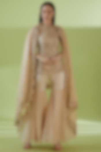 Beige Organza Gharara Set by SHREEKA at Pernia's Pop Up Shop