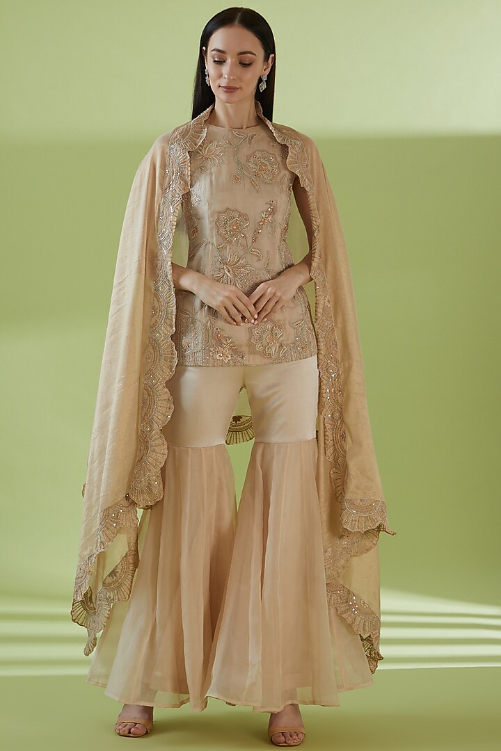 Beige Organza Gharara Set by SHREEKA at Pernia's Pop Up Shop