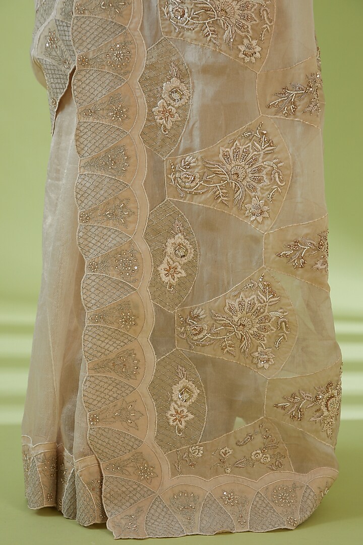 Beige Organza Embroidered Reception Saree Set by SHREEKA at Pernia's Pop Up Shop