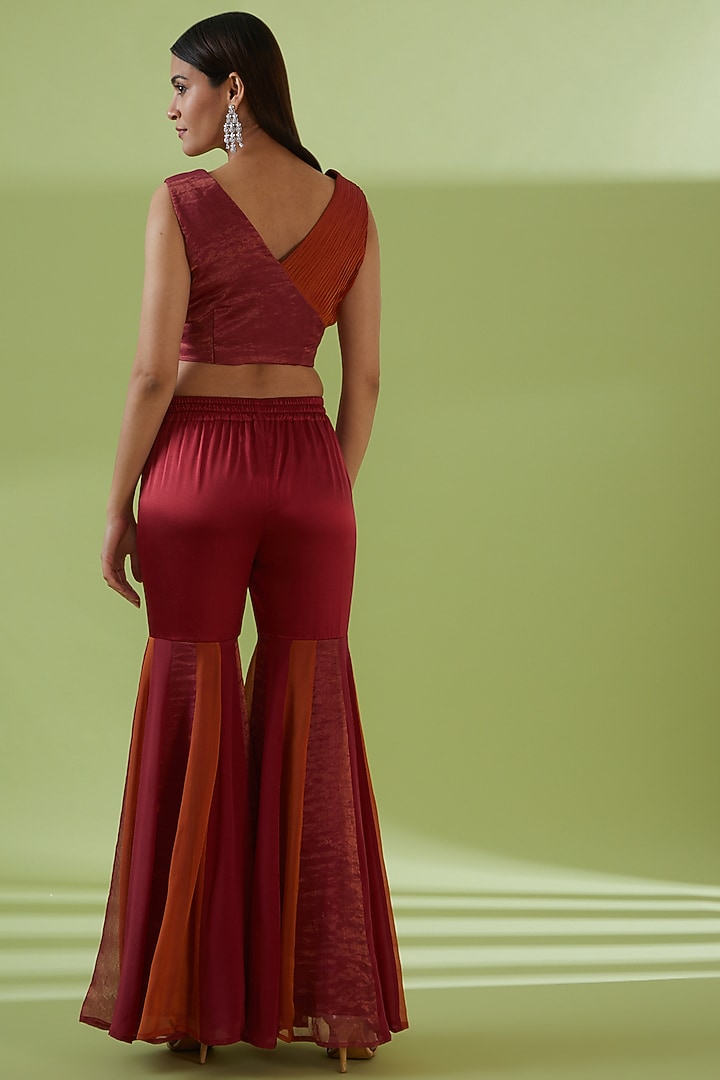 Red Crepe Silk Gharara Set by SHREEKA at Pernia's Pop Up Shop