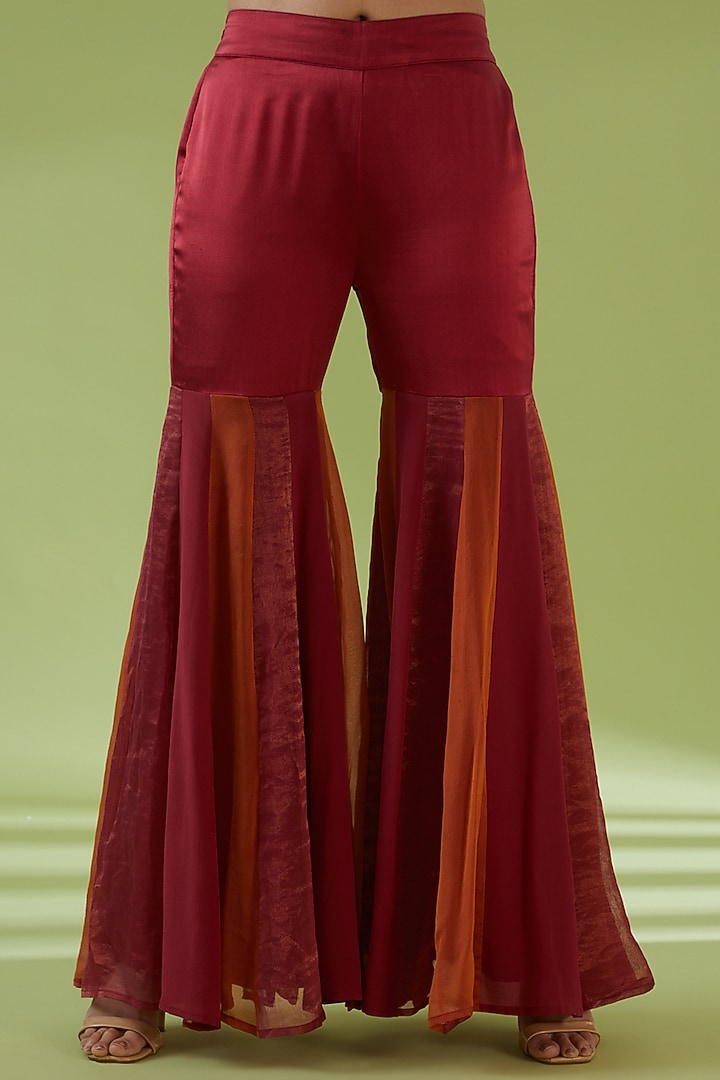 Red Crepe Silk Gharara Set by SHREEKA at Pernia's Pop Up Shop