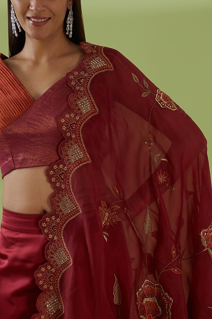 Red Crepe Silk Gharara Set by SHREEKA at Pernia's Pop Up Shop