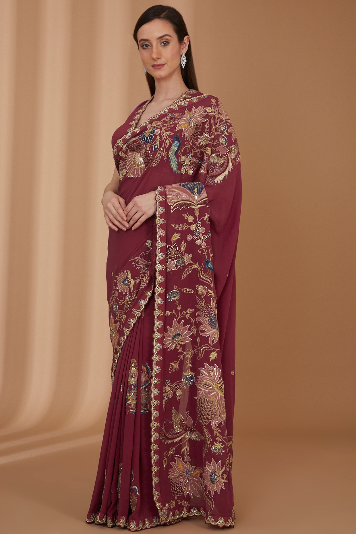 Fabulous Dark Red And Tan Fancy Designer Party Wear Saree | Latest Kurti  Designs