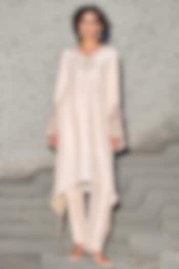 Ivory Dupion Silk Hand Embroidered Kaftan Set by SHREEKA at Pernia's Pop Up Shop