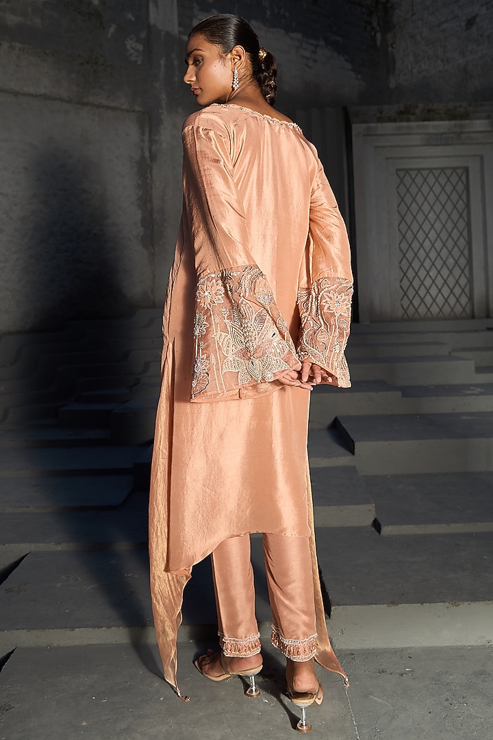 Blush Pink Dupion Silk Hand Embroidered Kaftan Set by SHREEKA at Pernia's Pop Up Shop