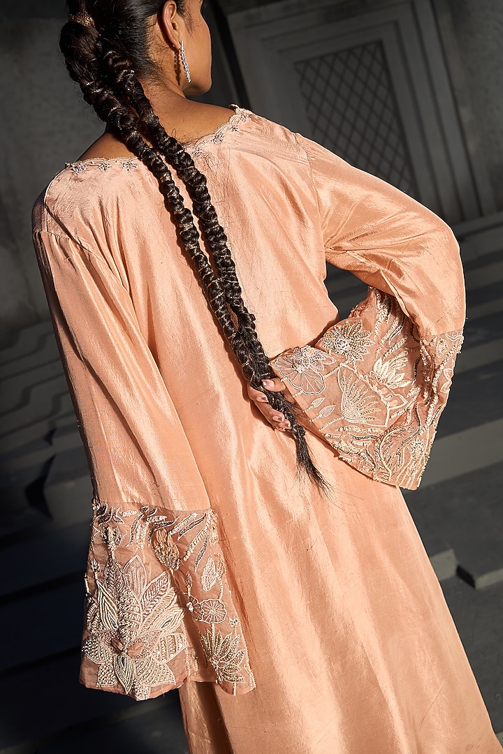 Blush Pink Dupion Silk Hand Embroidered Kaftan Set by SHREEKA at Pernia's Pop Up Shop