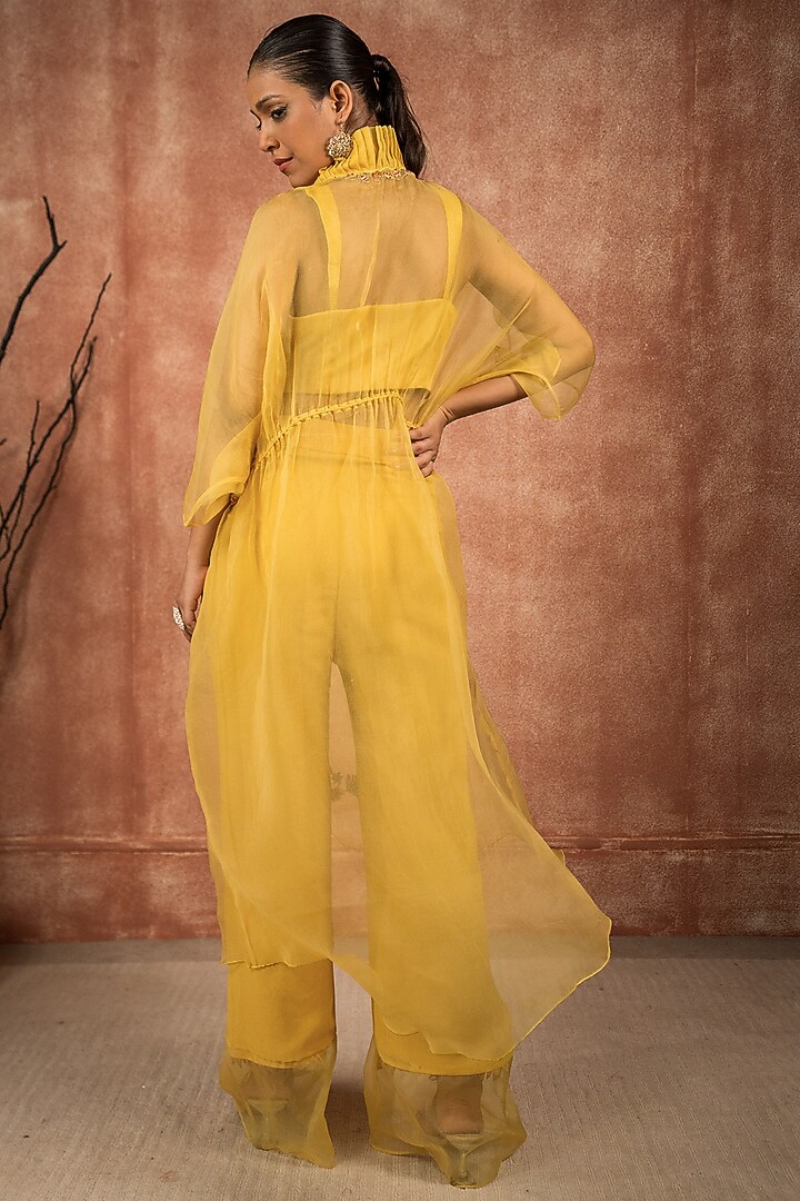 Lime Green Georgette Embroidered Pant Set by SHREEKA at Pernia's Pop Up Shop