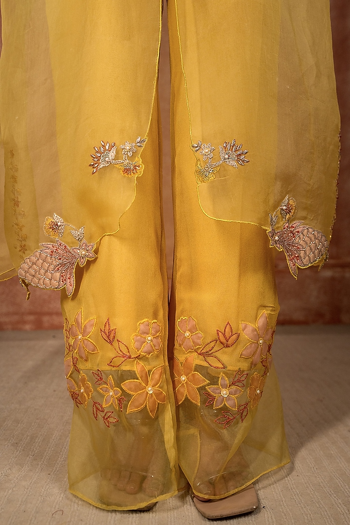 Lime Green Georgette Embroidered Pant Set by SHREEKA at Pernia's Pop Up Shop