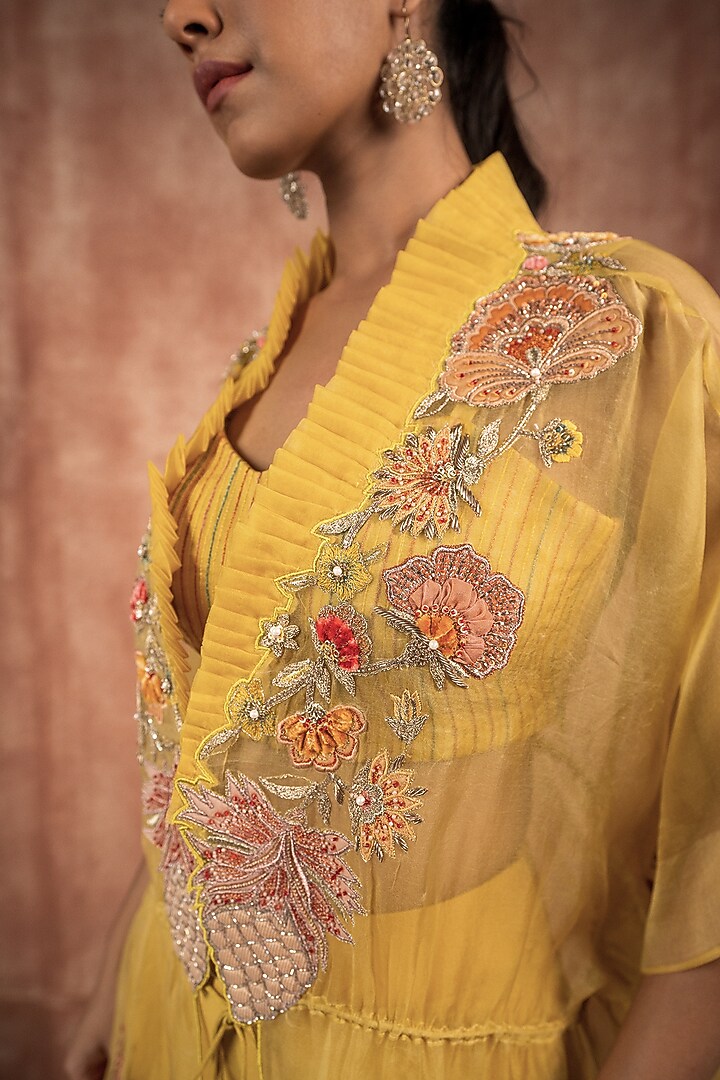 Lime Green Georgette Embroidered Pant Set by SHREEKA at Pernia's Pop Up Shop