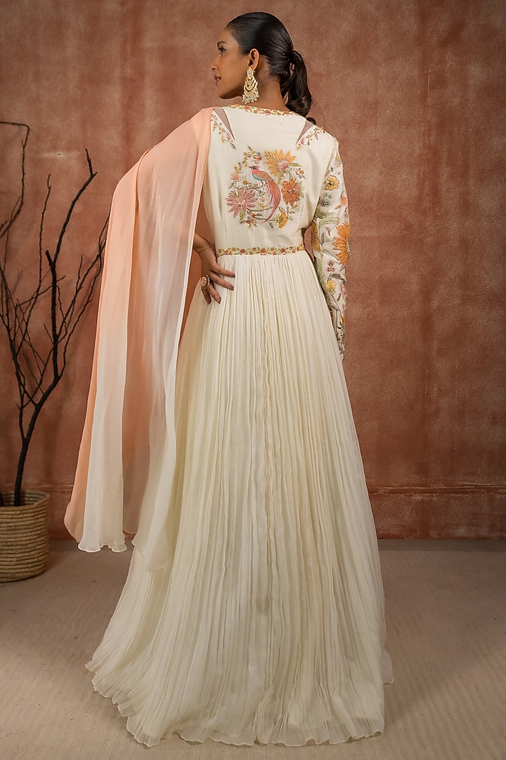 White Chanderi Hand Embroidered Wedding Anarkali Set by SHREEKA at Pernia's Pop Up Shop