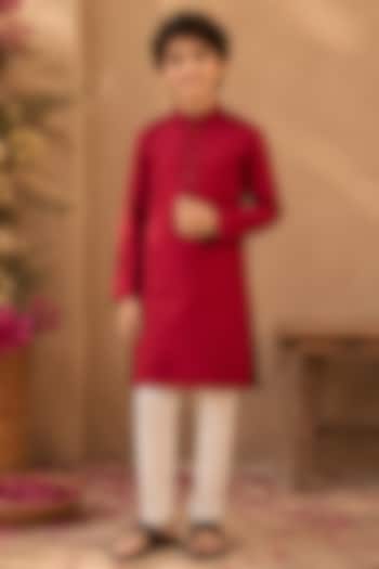 Powder Blue Swiss Silk Pearl Embroidered Kurta Set For Boys by Shreyansh Designs Kids at Pernia's Pop Up Shop