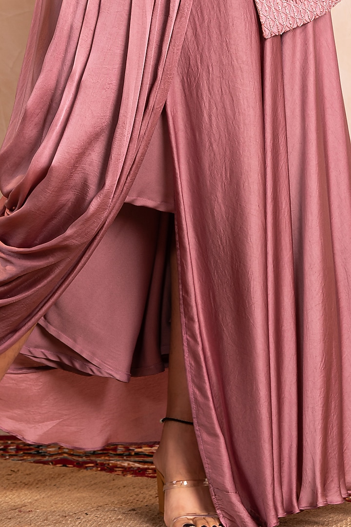 Dull Pink Embroidered Pleated Skirt Set by Shikha & Srishti at Pernia's Pop Up Shop