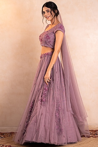 Lilac 3D Embroidered Lehenga Set by Shikha & Srishti