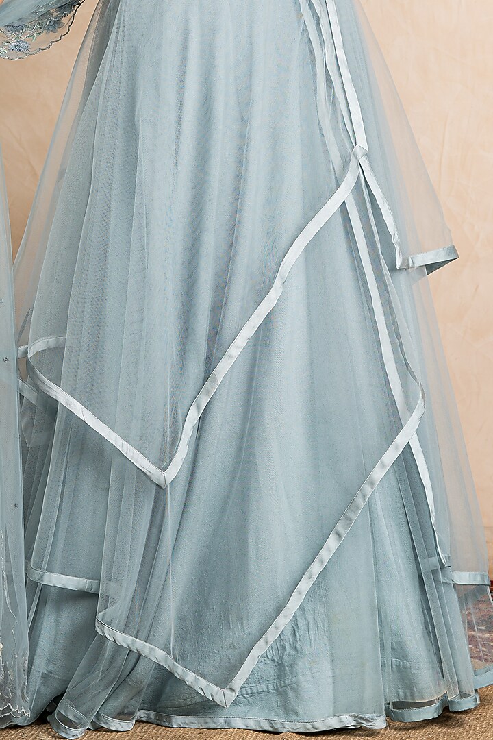 Powder Blue Net Layered Wedding Lehenga Set by Shikha & Srishti at Pernia's Pop Up Shop