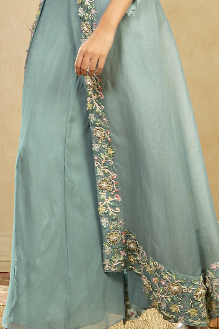 Powder Blue 3D Embroidered Jacket Set by Shikha & Srishti at Pernia's Pop Up Shop
