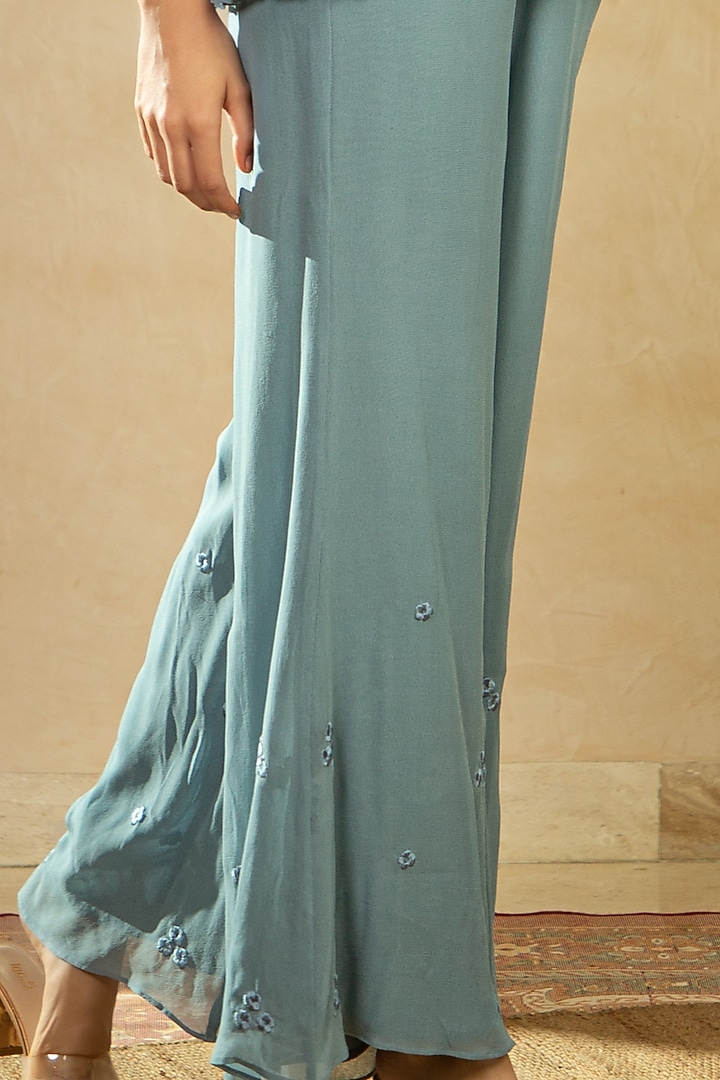 Light Blue Georgette Pant Set by Shikha & Srishti at Pernia's Pop Up Shop