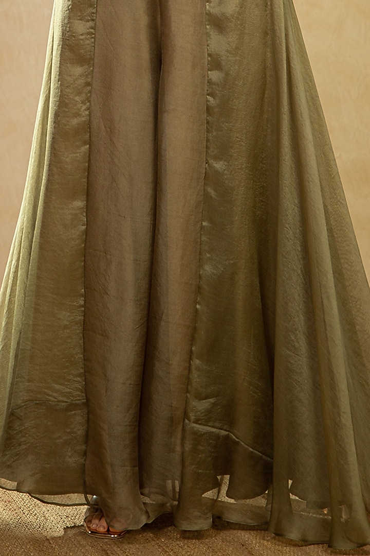 Olive Green Jaal Embroidered Jacket Set by Shikha & Srishti at Pernia's Pop Up Shop