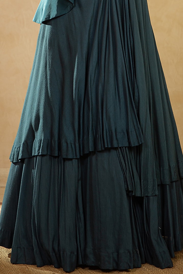 Teal Blue Draped Skirt Set by Shikha & Srishti at Pernia's Pop Up Shop