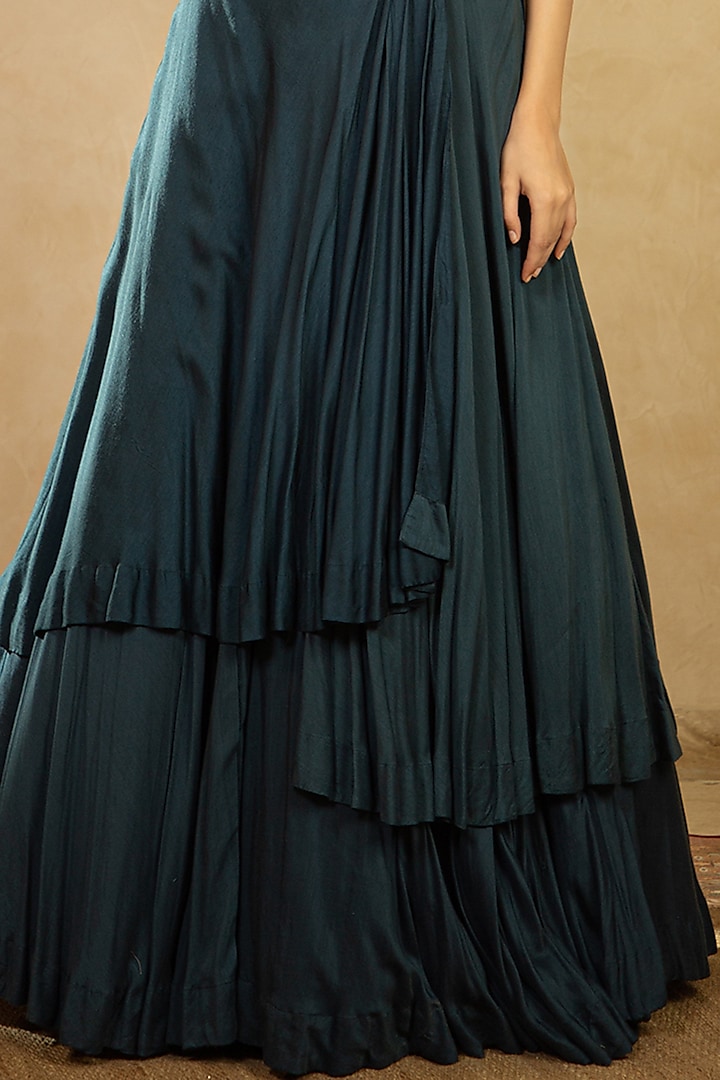 Teal Blue Modal Silk Three Layered Skirt Set by Shikha & Srishti at Pernia's Pop Up Shop