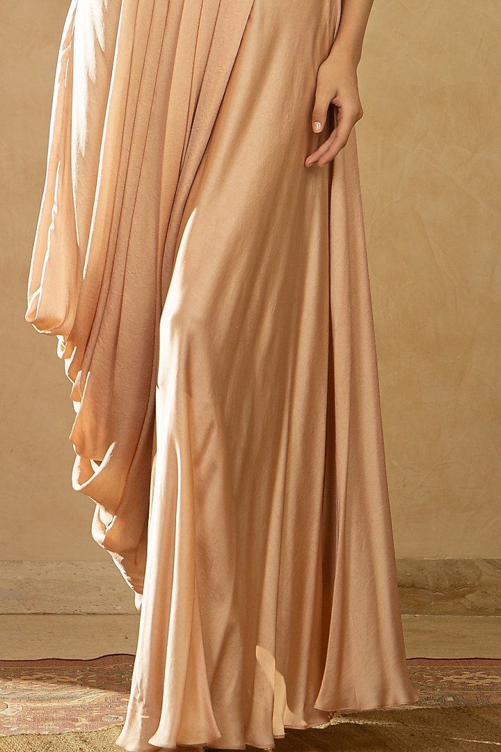 Nude Pink Satin Draped Skirt Set by Shikha & Srishti at Pernia's Pop Up Shop